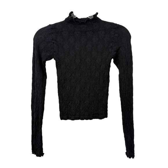 Free People Tops - FREE PEOPLE Intimately Lettuce Edge Mock Lace Stretch Top XS Black Slim B84